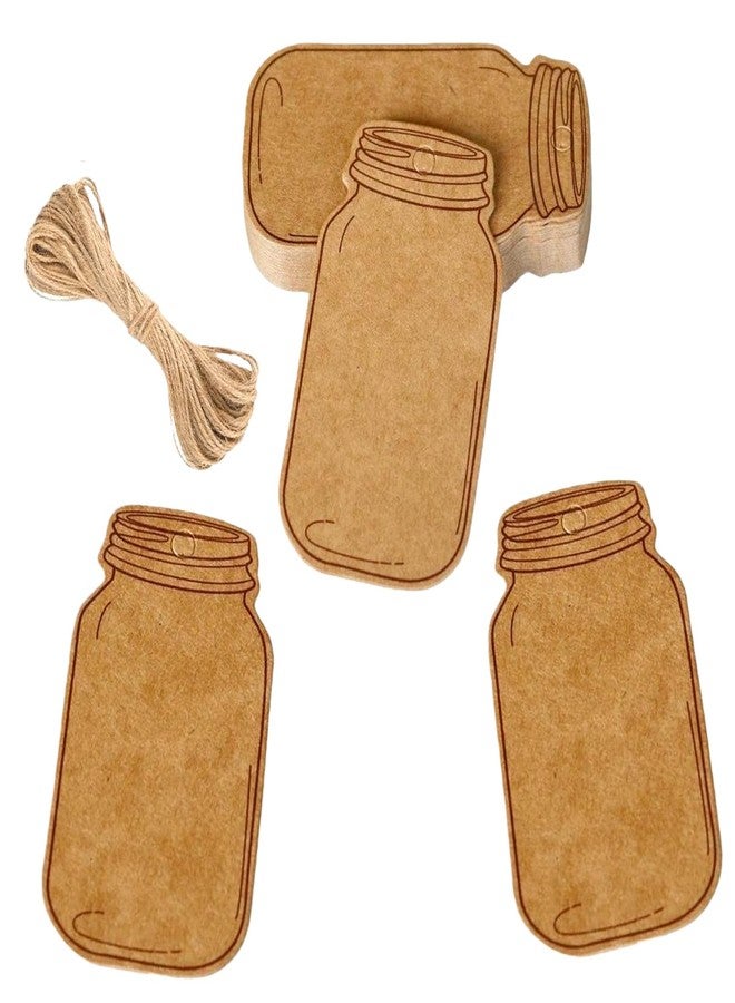 VANTOBEST 100Pcs 2.56 x 1.38 Inch Vintage Kraft Paper Gift Tags Blank Mason Jar Bottle Labels with Jute Twine for Wedding Party Favors and DIY Craft - Image 1